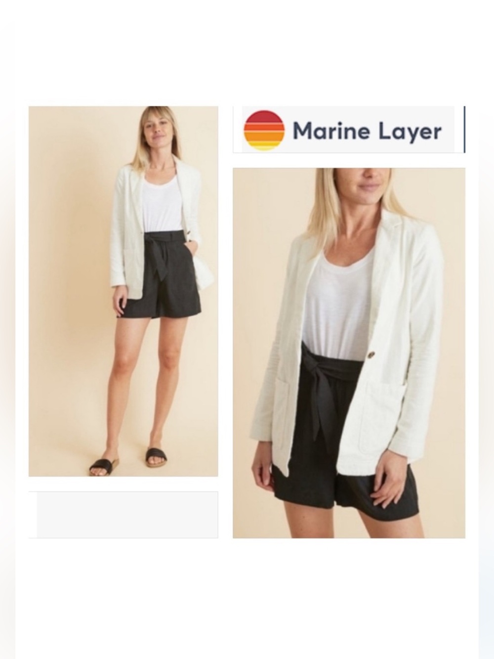 Marine Layer Women's Huntington Double Cloth Blazer Ivory Pinkstriped Size Small
